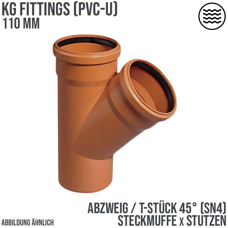 110 mm PVC T-Stück 45° Abzweig Abfluß Abwasser HT KG Rohr SN4 Steckmuffe x Stutzen rostbraun