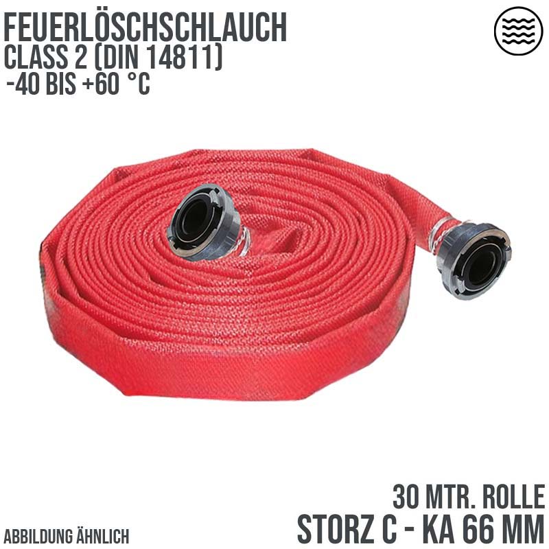 STORZ C KA 66 52 mm 2" Feuerlösch Feuerwehr Pumpen Industrie Schlauch rot CLASS 2 PN 16 bar - 30 m