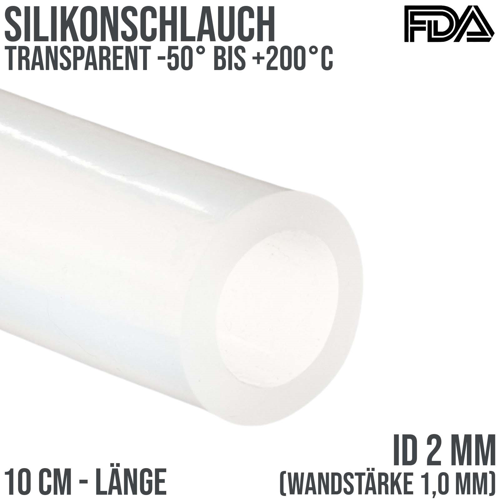 2 x 4 mm Silikon Silicon Milch Schlauch transparent lebensmittelecht FDA 0,60 bar - 10 cm
