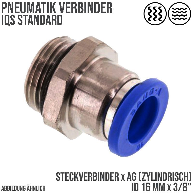 16 mm x 3/8" Pneumatik Steck Verbinder IQS Außengewinde zylindrisch - PN 20 bar