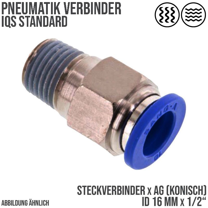 16 mm x 1/2" Pneumatik Steck Verbinder IQS Außengewinde konisch - PN 20 bar