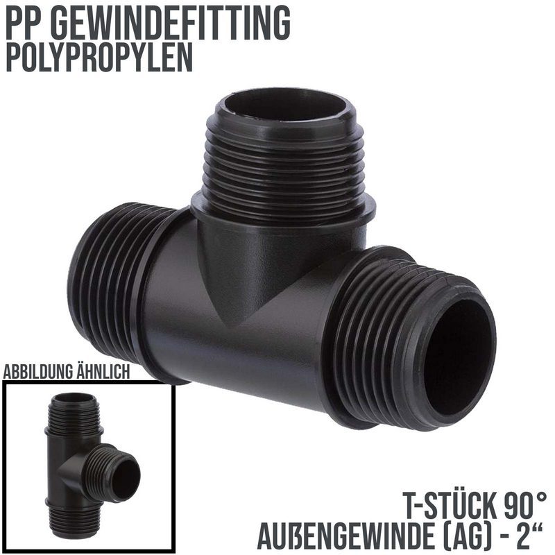 2 " PP Gewinde Fitting T-Stück 90° schwarz Außen x Außengewinde IG Polypropylen - PN 10 bar