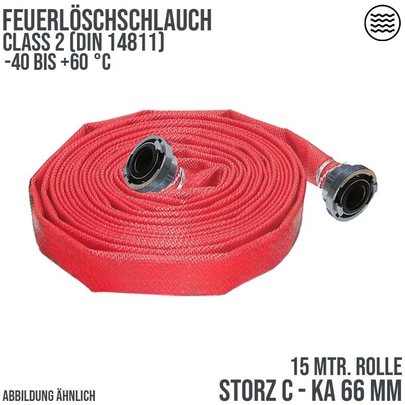 STORZ C KA 66 52 mm 2" Feuerlösch Feuerwehr Pumpen Industrie Schlauch rot CLASS 2 PN 16 bar - 15 m