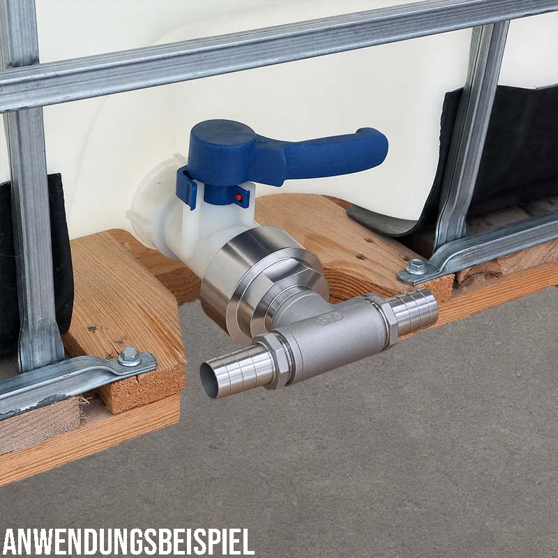 25 mm 1 " S60 x 6 IBC Container Edelstahl (AISI 316) 90° T-Stück Anschluss Set Schlauch Tülle Stutzen - PN 16 bar