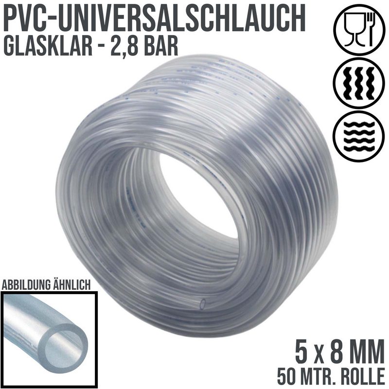 5 x 8 mm PVC Luft Filter Wasser Universal Labor Aquarium Terrarium Schlauch klar durchsichtig - PN 2,8 bar  - 50 m