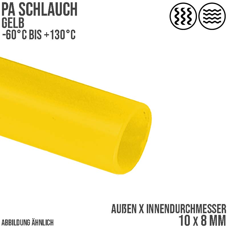 10 x 8 mm Polyamid PA Pneumatik Schlauch gelb - PN 15 bar