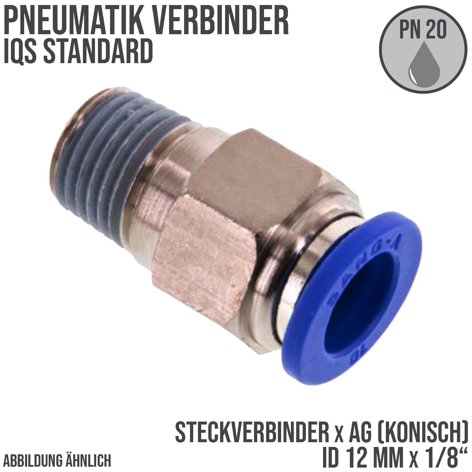 12 mm x 1/8" Pneumatik Schnell Steck Verbinder IQS Außengewinde konisch - PN 20 bar