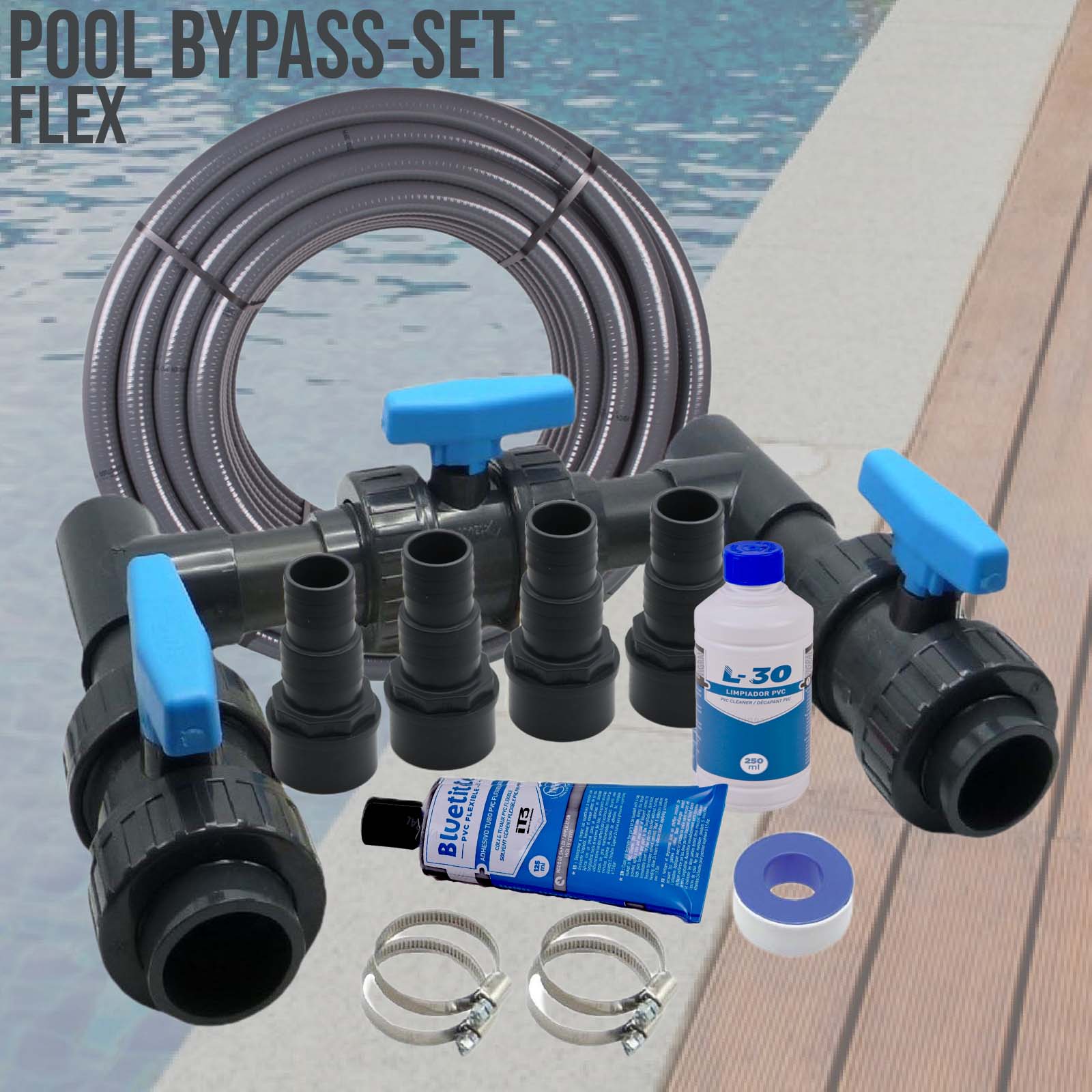Pool Bypass-Set FLEX Wärmepumpe Schwimmbad Spa Solar Heizung Ventil 20-teilig