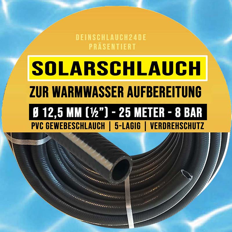 12,5 mm 1/2" 5-lagig PVC Solar Wasser Heizung Warm Universal Schlauch schwarz - PN 8 bar - 25 m Rolle
