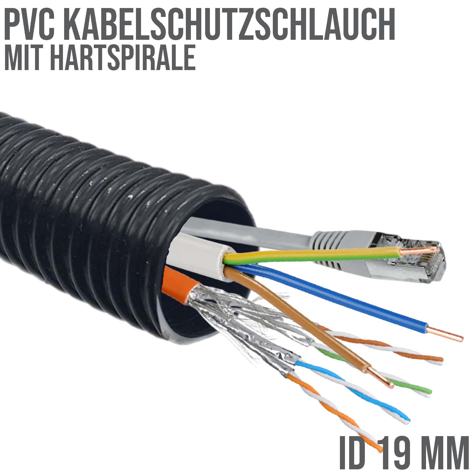 19 mm 3/4" Zoll PVC Kabel Schutz Leer Spiral Schlauch Rohr Leitung Strom Wellrohr