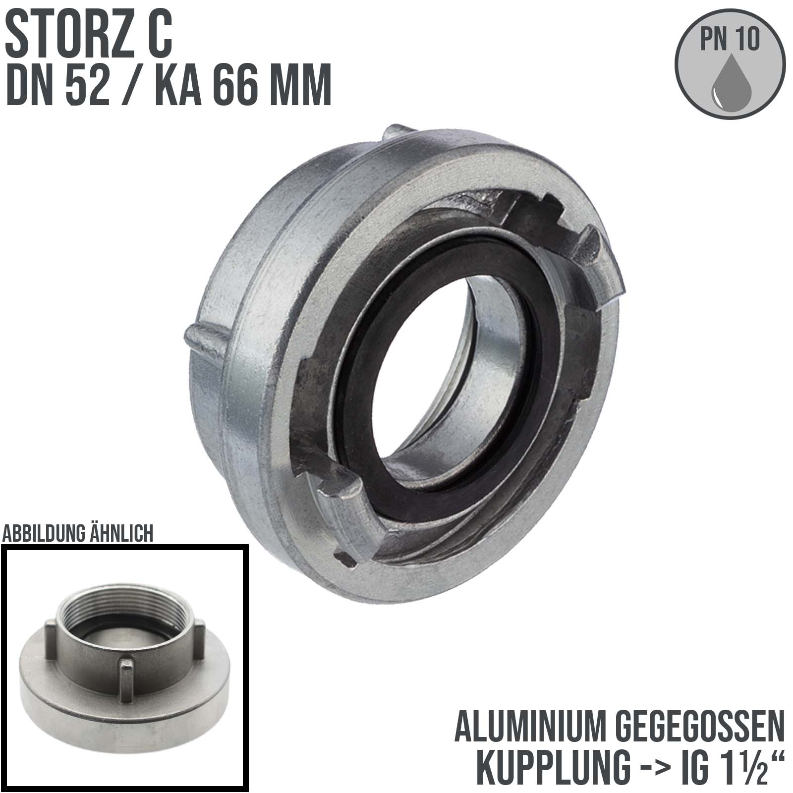 STORZ C DN52 KA66 Kupplung Innengewinde IG 1 1/2" Saug Bau Feuerwehr Schlauch PN 10 bar