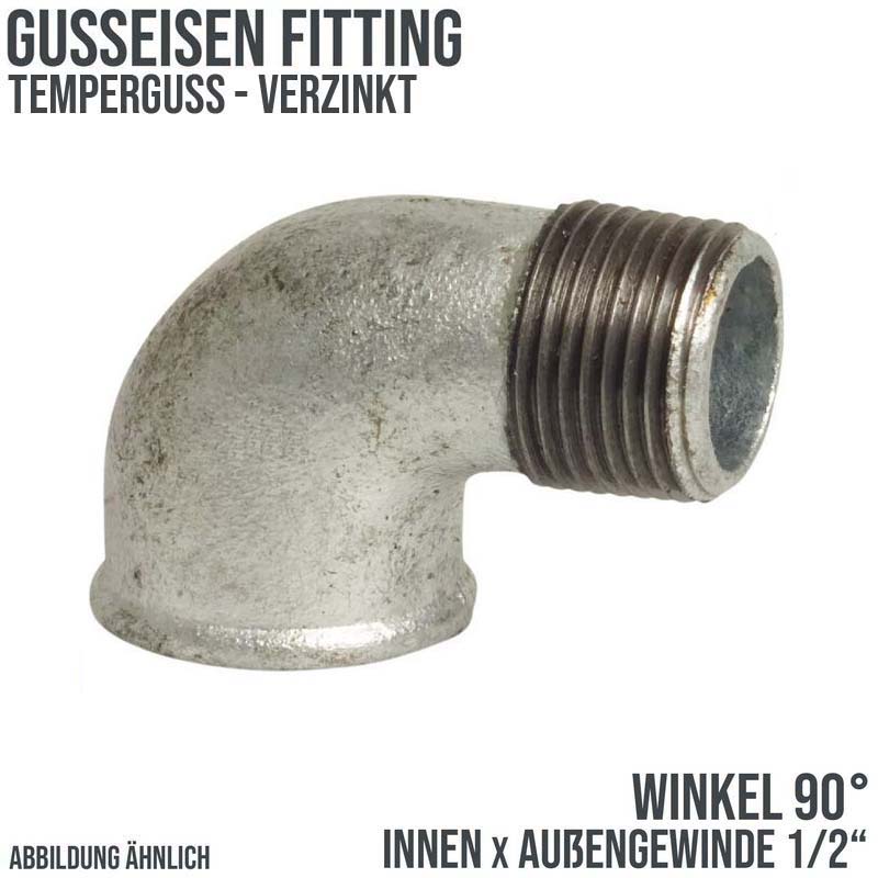 1/2" Gusseisen Temperguss Fitting Nr. 92 Winkel 90° Innen x Außengewinde IG x AG PN 25 bar