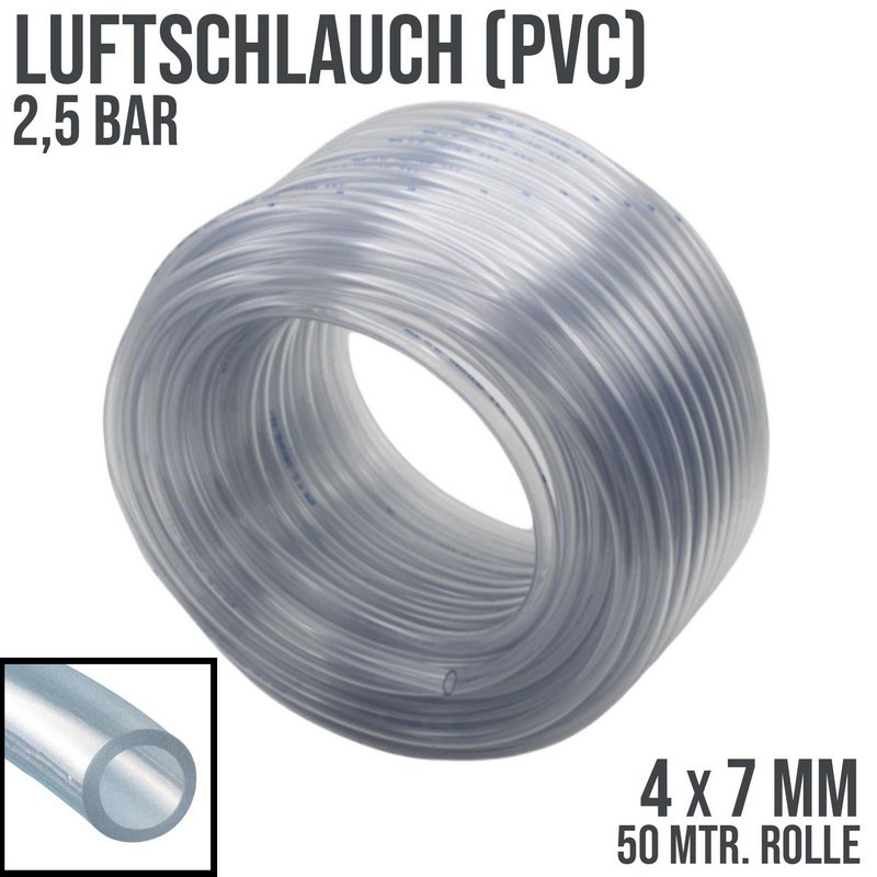 4 x 7 mm PVC Luft Filter Wasser Universal Labor Aquarium Terrarium Schlauch klar durchsichtig - PN 2,5 bar  - 50 m
