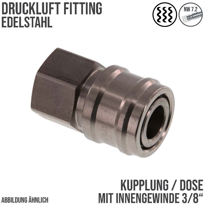 3/8" Druckluft Kupplung Dose Schnell Edelstahl NW 7,2 mit Innengewinde IG - PN 35 bar