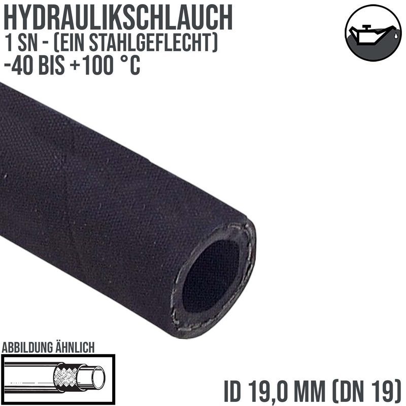 19 x 27,3 mm 1 SN DN 19 Hochdruck Hydraulik Wasser Kraftstoff Schlauch einfach Draht Einlage schwarz EN 853 - PN 105 bar