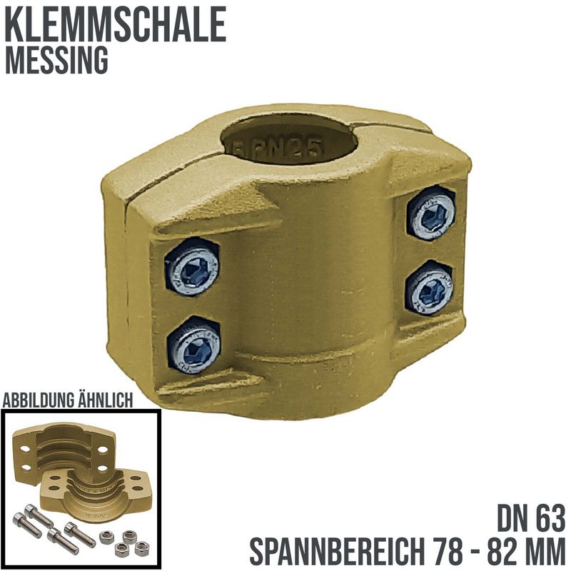 DN 63 Klemmschale Messing Spannbereich 78 - 82 mm für Schlauch ID x AD 63 x 79 mm - PN 25 bar