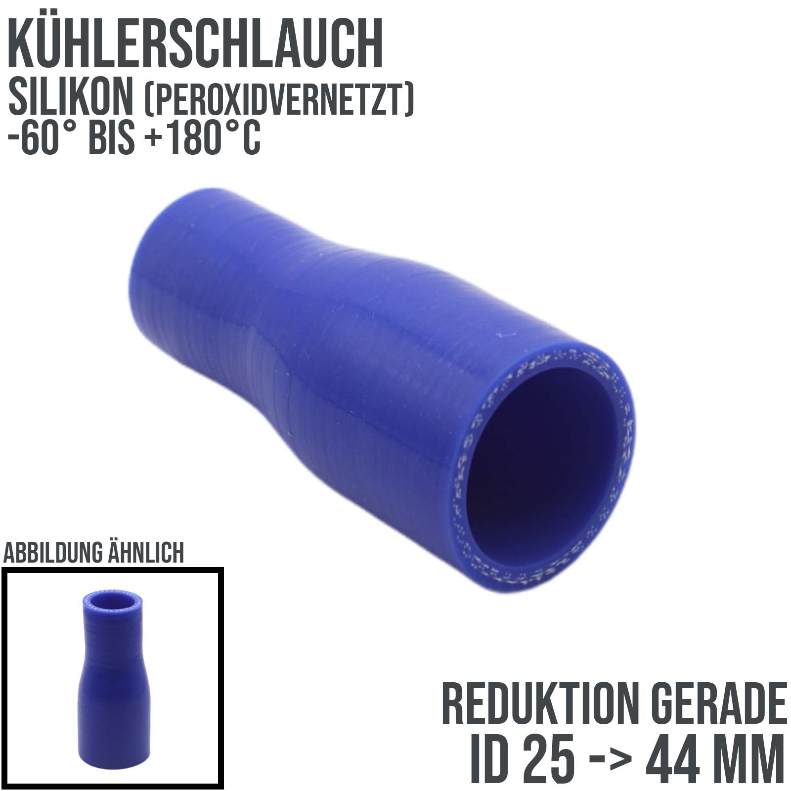 25 -> 44 mm ID Kühlerschlauch Reduktion Verbinder Silikon LLK Ladeluft Kühlmittel Schlauch blau - 100mm