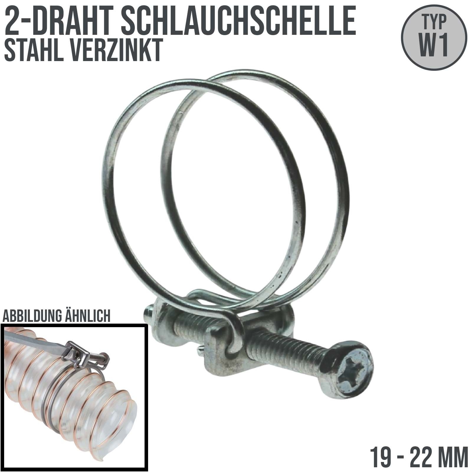 19 - 22 mm 2-Draht Schlauch Schelle W1 Stahl verzinkt Schraube M5 x 30 Draht 1,5 mm