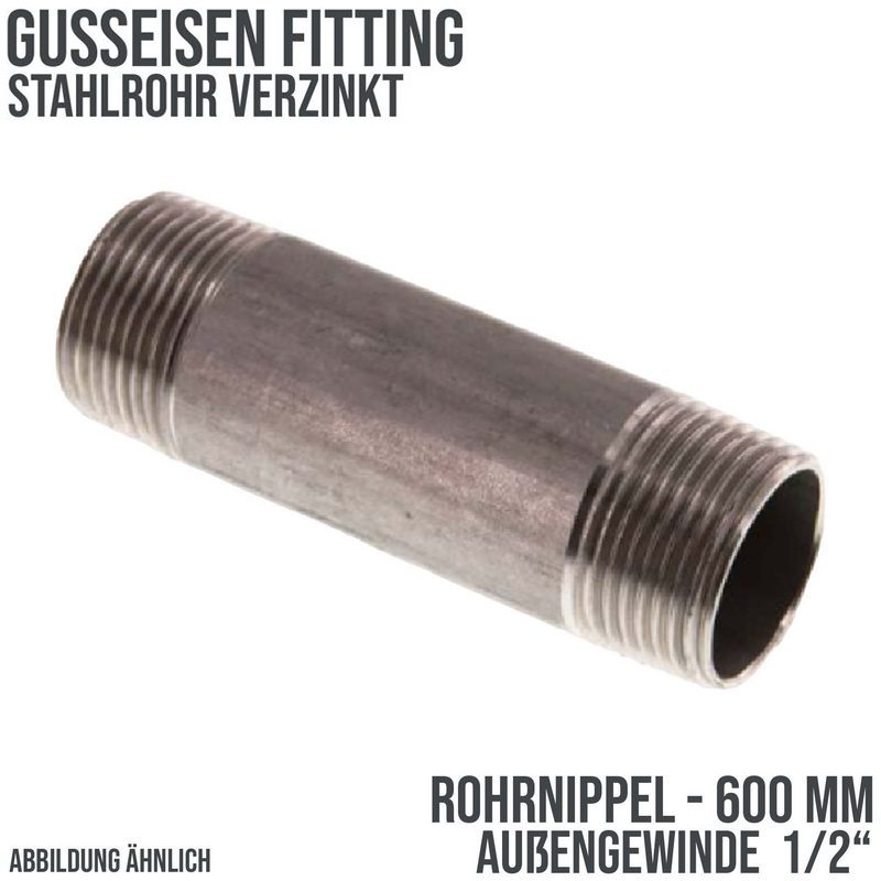 1/2" Rohrnippel Nr. 23 Stahl verzinkt 600 mm Außen x Außengewinde AG Fittings - PN 16 bar