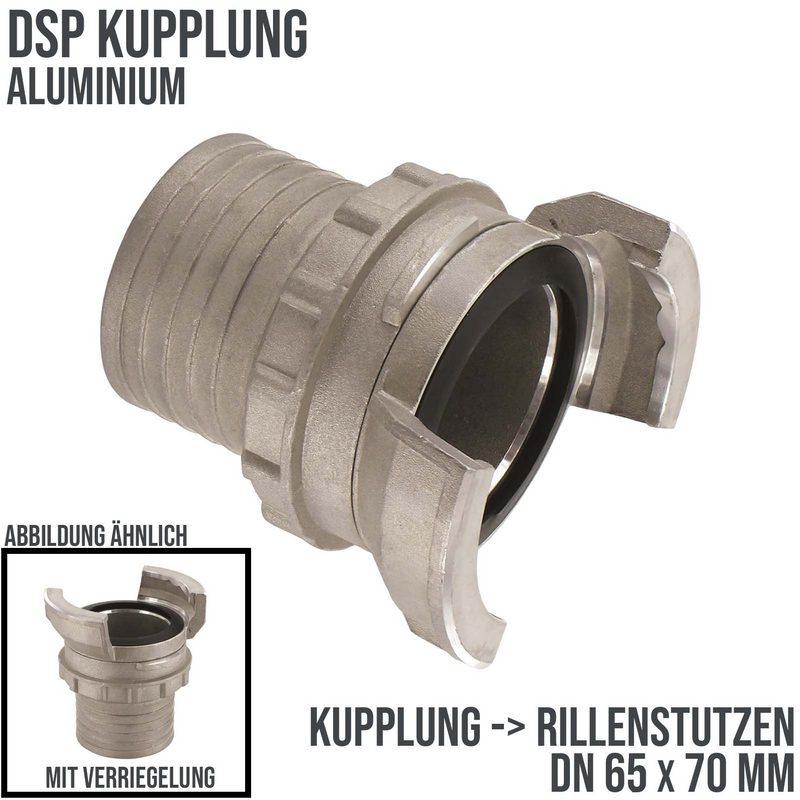 DN 65 DSP Kupplung Aluminium Schlauch Stutzen Tülle gerillt 70 mm Verriegelung - PN 16 bar