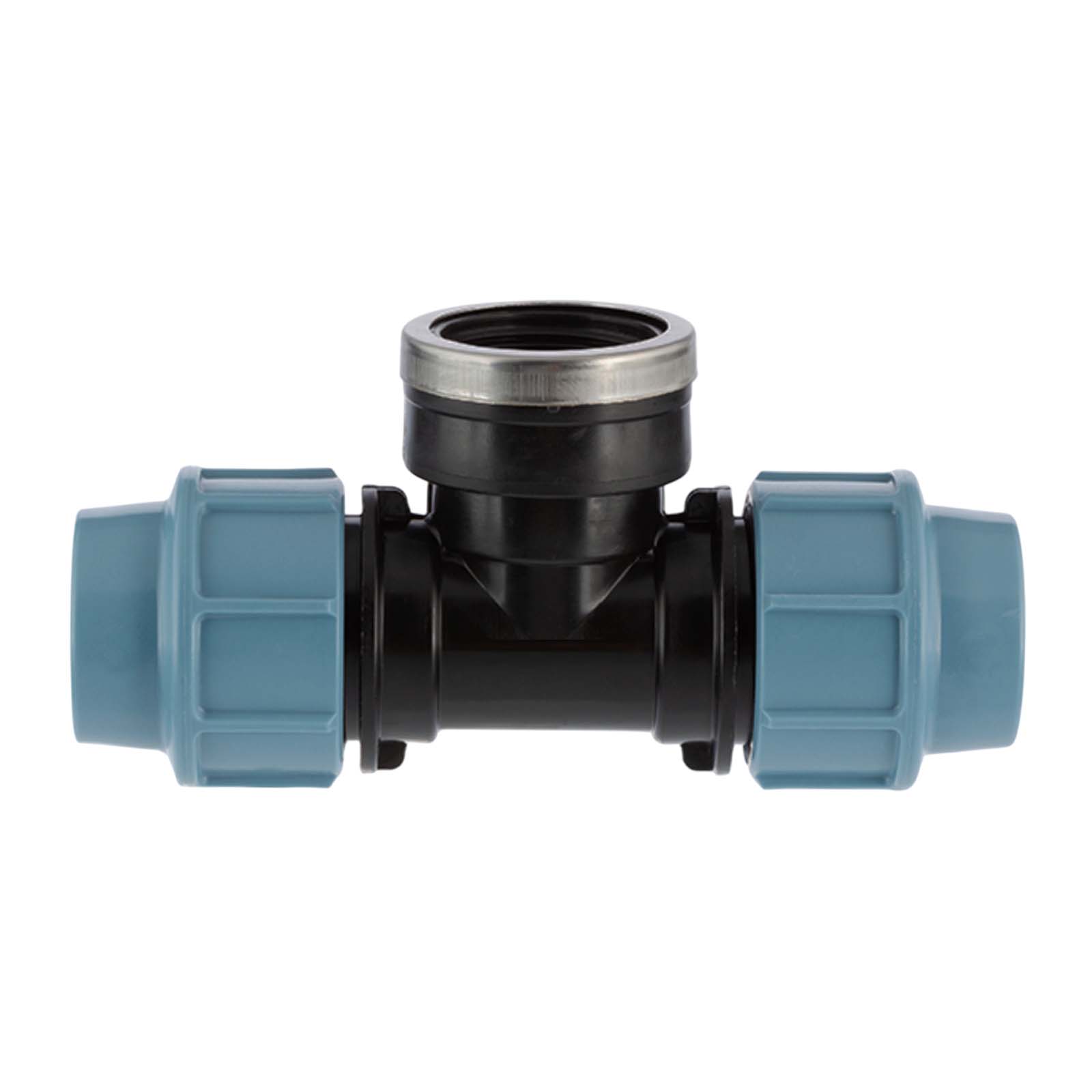 75 mm x 3" PE PP Fitting Klemm Verbinder Verschraubung Rohr T-Stück 90° x IG DVGW - Unidelta 