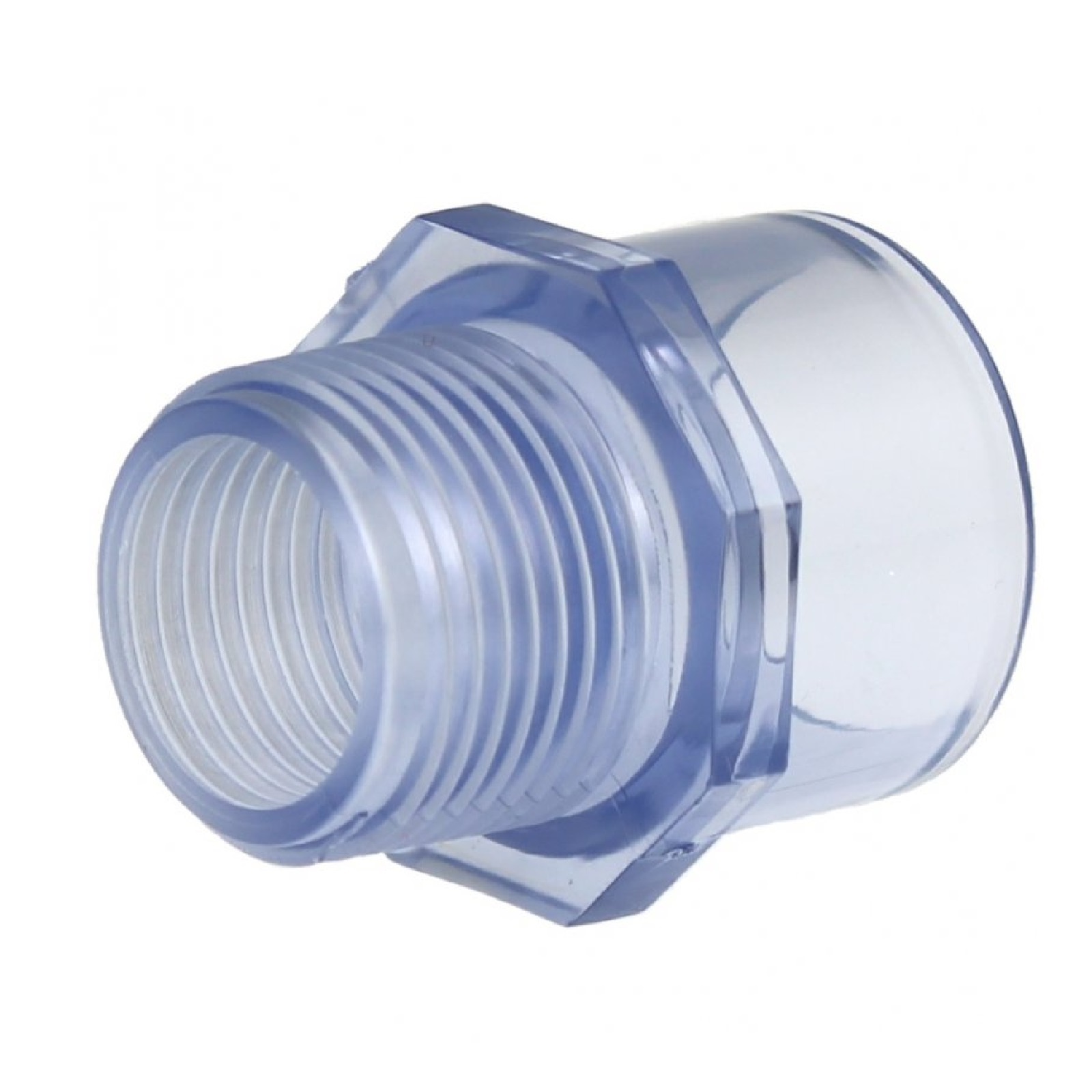 20 mm PVC Klebe Fitting Übergangsnippel Sechs-/Achtkant 20/25mm x 1/2" transparent durchsichtig - PN 16 bar