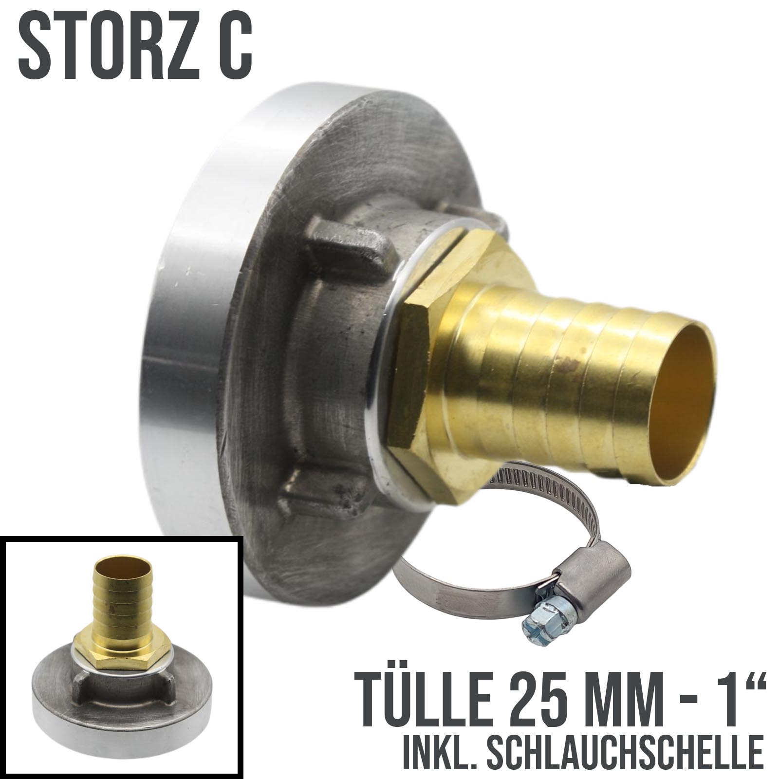 STORZ C DN 52 KA 66 Übergangsstück Adapter -> Tülle Stutzen 25 mm 1" Zoll Messing Pumpen Anschluss