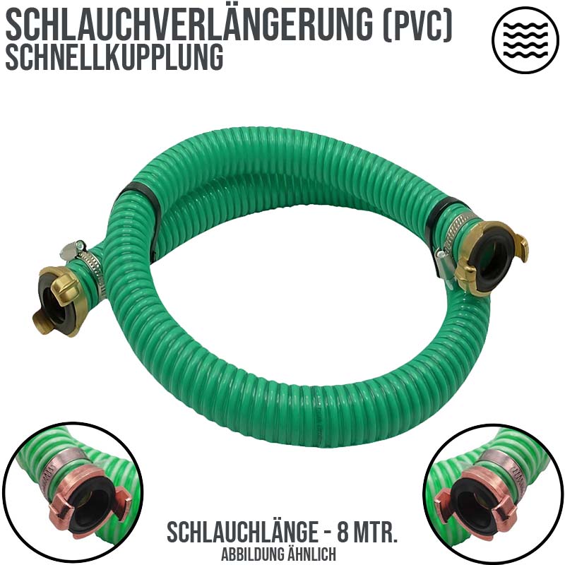25 mm 1" Zoll Saug Schlauch Pumpen Garnitur Verlängerung Schnellkupplung grün - 10 m