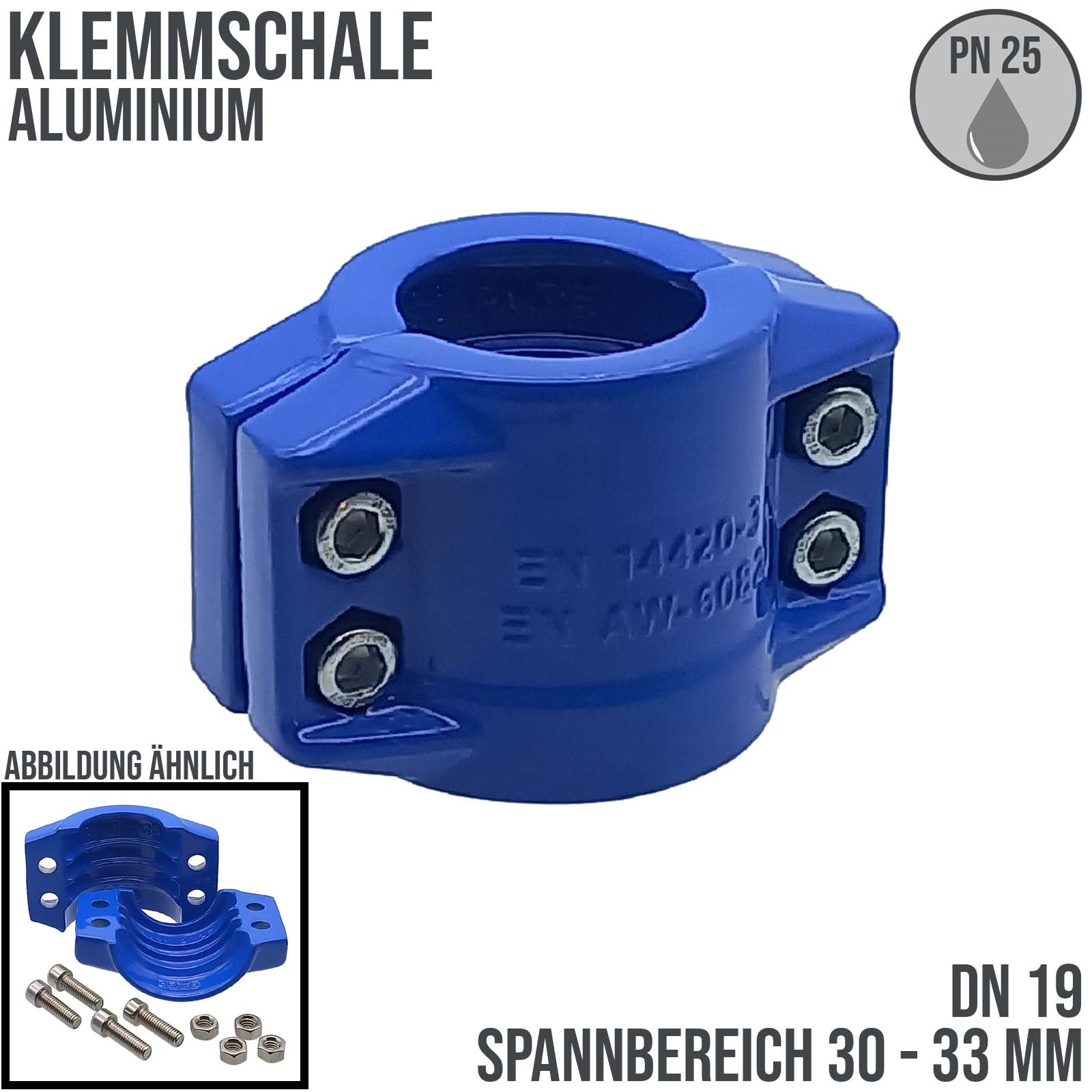 DN 75 Klemmschale Aluminium blau Spannbereich 89 - 93 mm für Schlauch ID x AD 75 x 91 mm - PN 25 bar