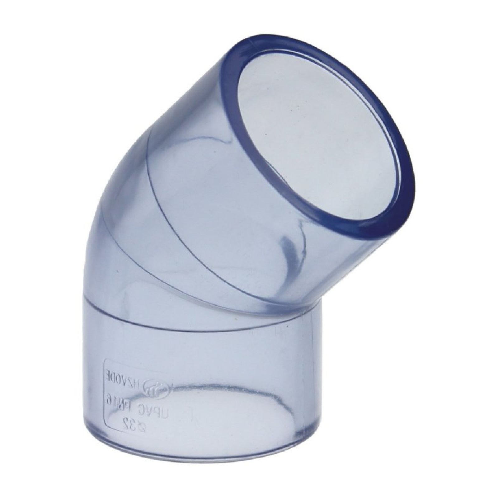 110 mm PVC Klebe Fitting Winkel 45° Muffe Verbinder - transparent durchsichtig - PN 16 bar