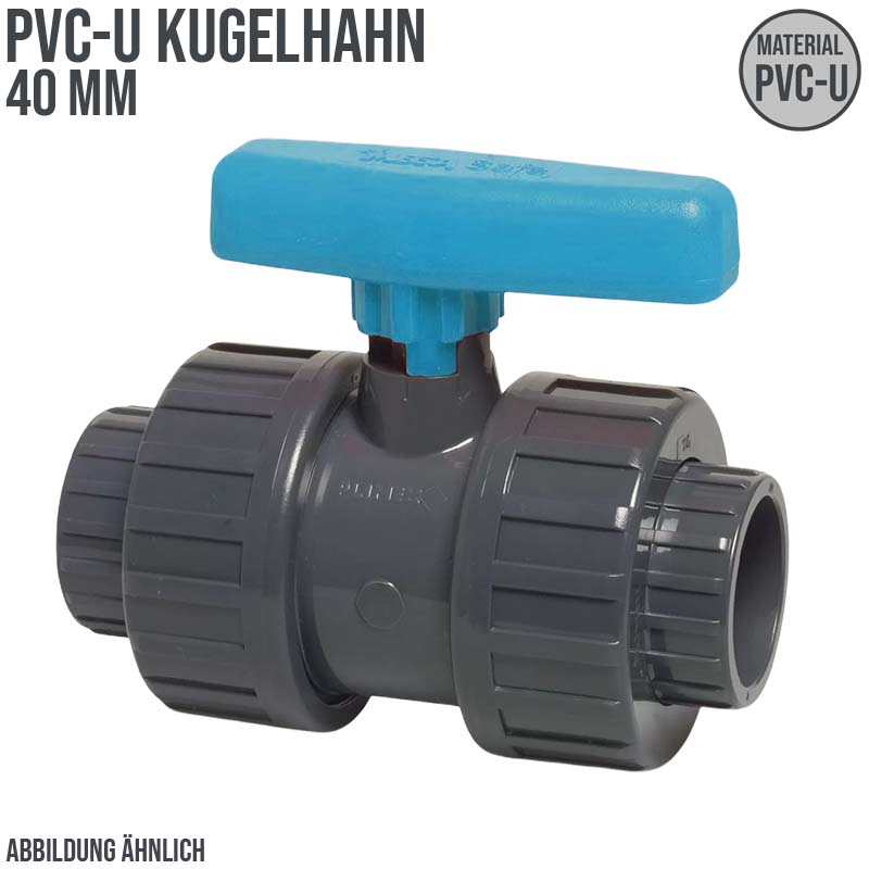 40 mm PVC Kugel Absperr Hahn Ventil beidseitige Klebemuffe Fitting PN 16 bar - blauer Griff