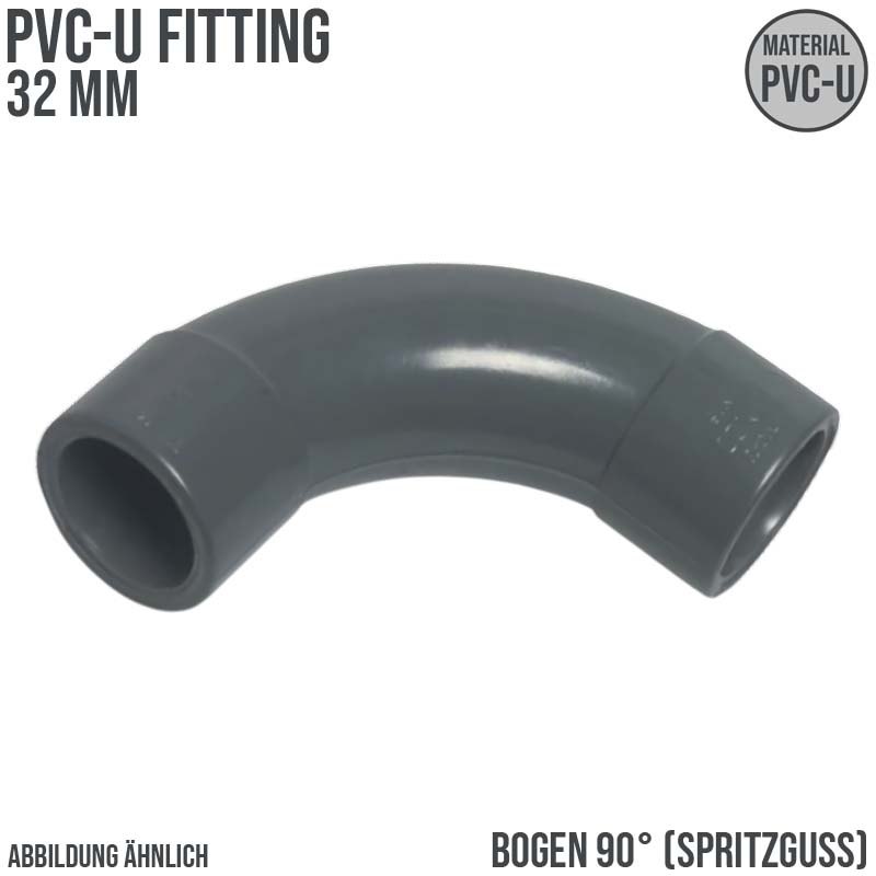 32 mm PVC Klebe Fitting Bogen Winkel 90° (Spritzguss) Muffe Verbinder - PN 16 bar