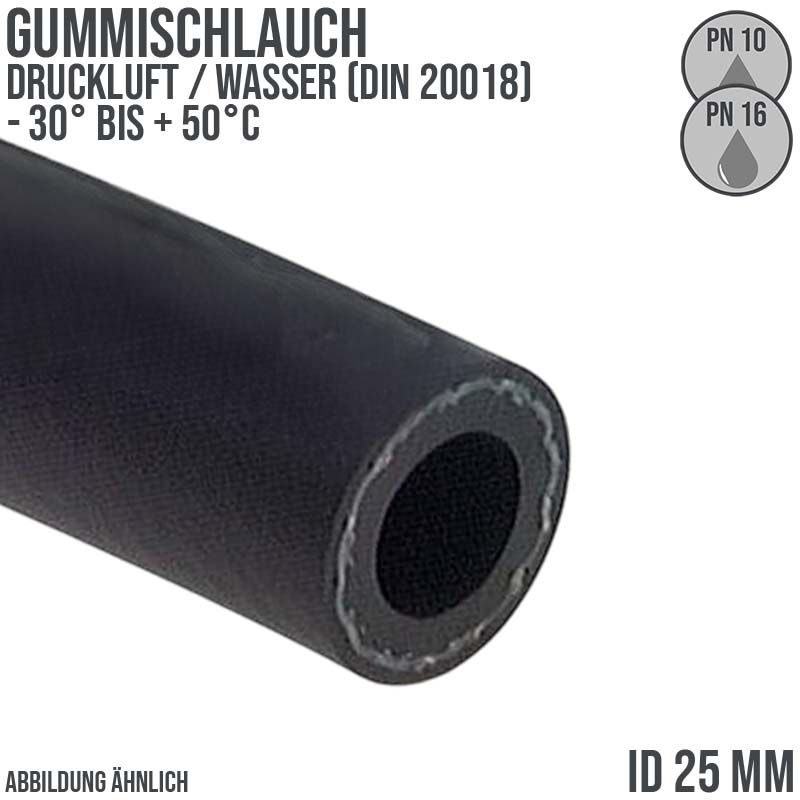 25 x 39 mm Gummi Druckluft Universal Wasser Luft Kompressor Schlauch schwarz - PN 10/16 bar