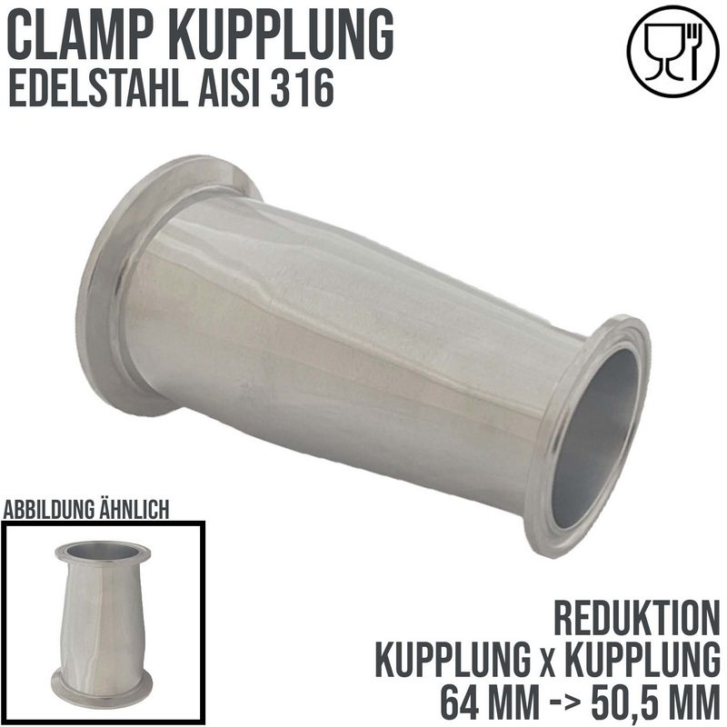 CLAMP Reduktion DIN 32676 Flansch Teller Kupplung 64 mm auf 50,5 mm - PN 16 bar