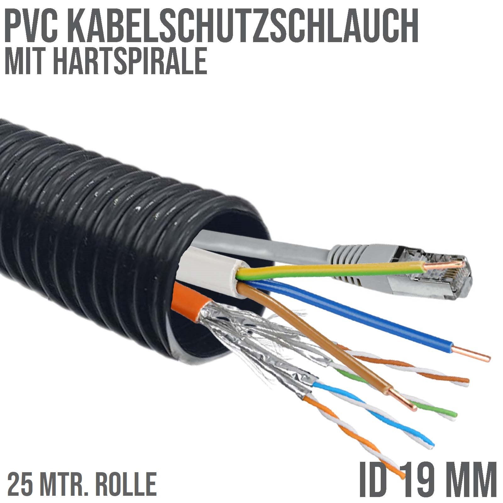 19 mm 3/4" Zoll PVC Kabel Schutz Leer Spiral Schlauch Rohr Leitung Strom Wellrohr - 25 m
