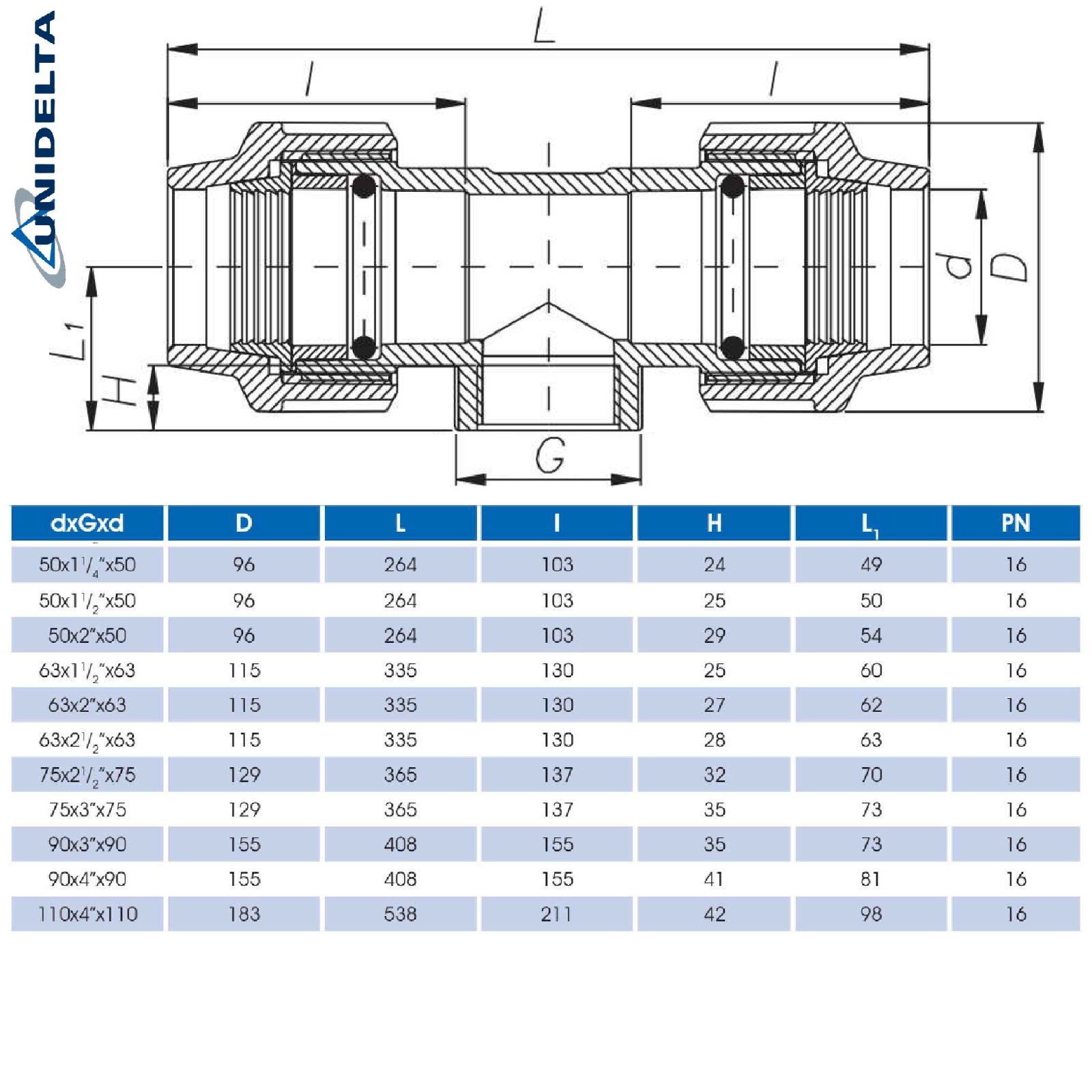 63 mm x 2" PE PP Fitting Klemm Verbinder Verschraubung Rohr T-Stück 90° x AG DVGW - Unidelta 