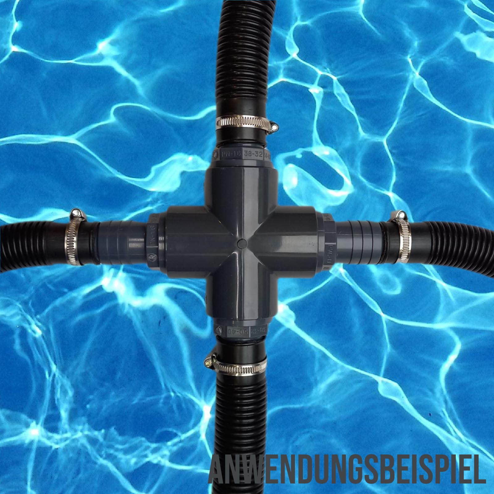 40 mm PVC PROFI Kreuz 90° Schlauch Verbinder Stutzen Tülle Pool Teich Garten - PN 10 bar