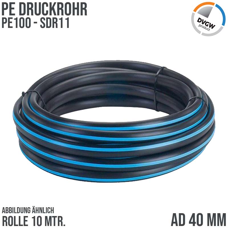 40 x 3,7 mm PE PP Rohr HD Druckrohr Trink Brauch Wasser PE 100 DVGW SDR 11 PN 12,5 bar - 10 m Rolle