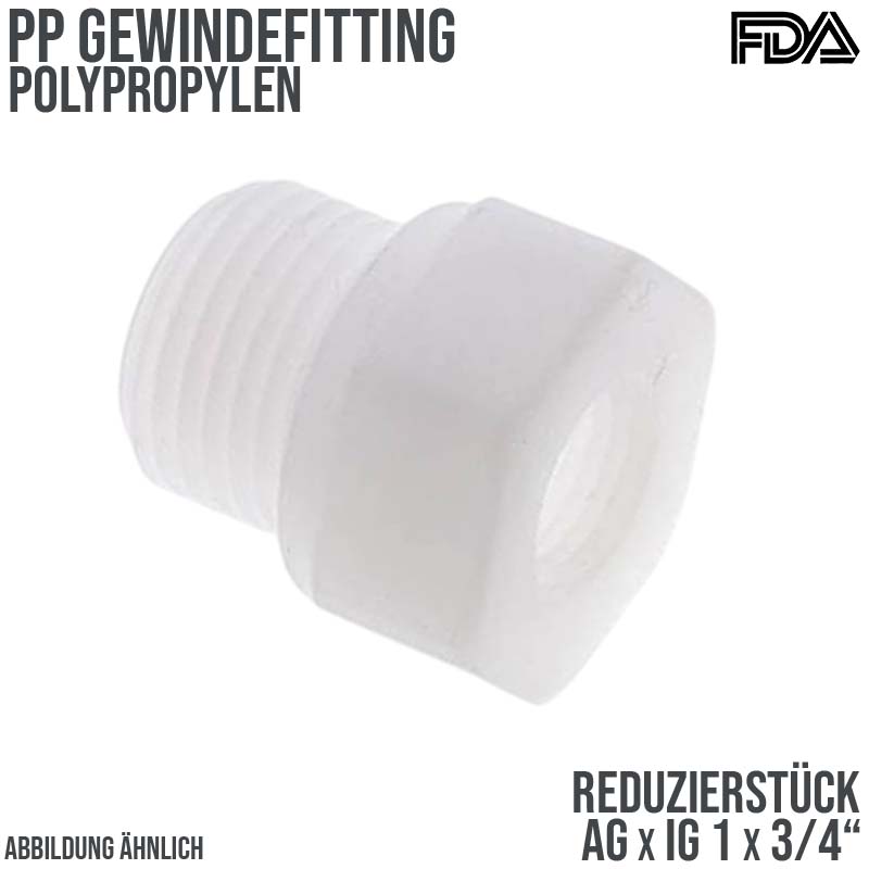 1" x 3/4" PP Gewinde Fitting FDA Reduzier Nippel Außen x Innengewinde Verbinder beige - PN 10 bar