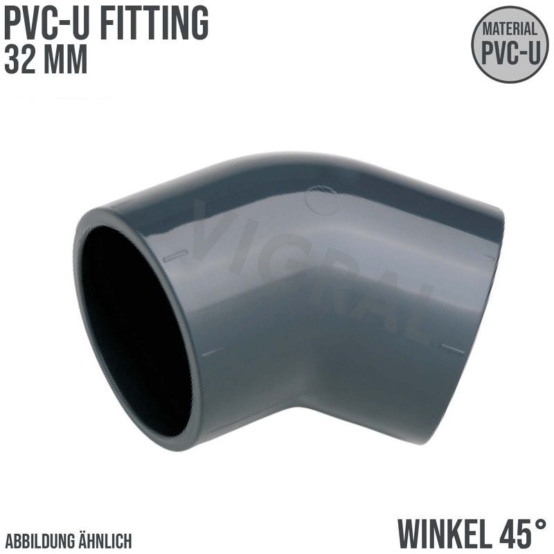 32 mm PVC Klebe Fitting Winkel 45° Muffe Verbinder - PN 16 bar