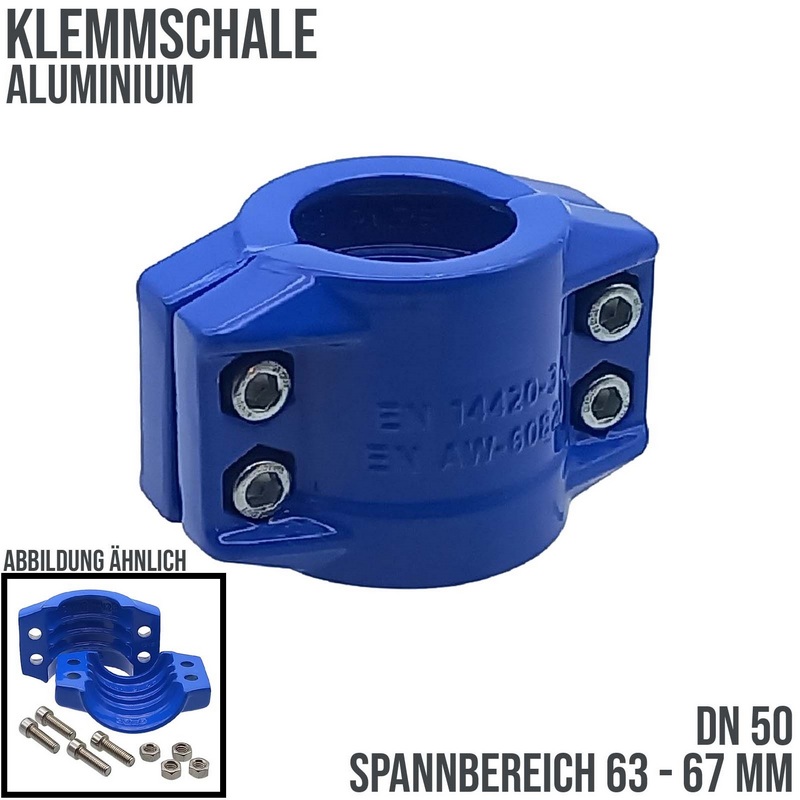 DN 50 Klemmschale Aluminium blau Spannbereich 63 - 67 mm für Schlauch ID x AD 50 x 66 mm - PN 25 bar