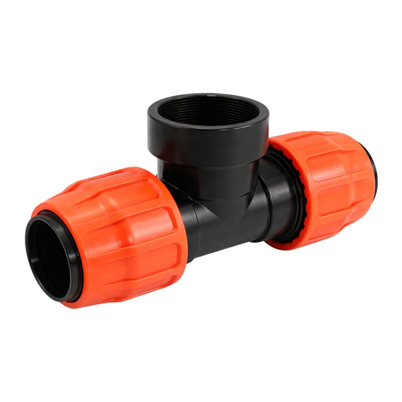 102 mm x 4" PE PP Fitting Layflat Klemm Verbinder T-Stück 90° x Innengewinde IG Flach Schlauch - PN 6 bar