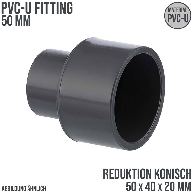 50 x 40 x 20 mm PVC Klebe Fitting Reduktion Reduzierer konisch Muffe Verbinder - PN 16 bar