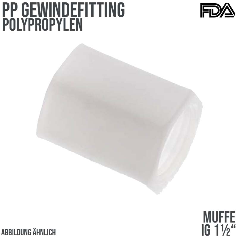 1 1/2" PP Gewinde Fitting FDA Muffe 2-fach Innengewinde Verbinder beige - PN 10 bar