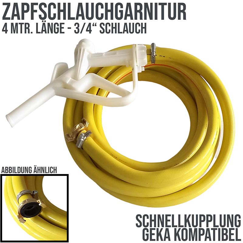 3/4" 19 mm Zapf Schlauch Garnitur mit Schnellkupplung - 4 m (PP Pistole weiss) - PN 5 bar