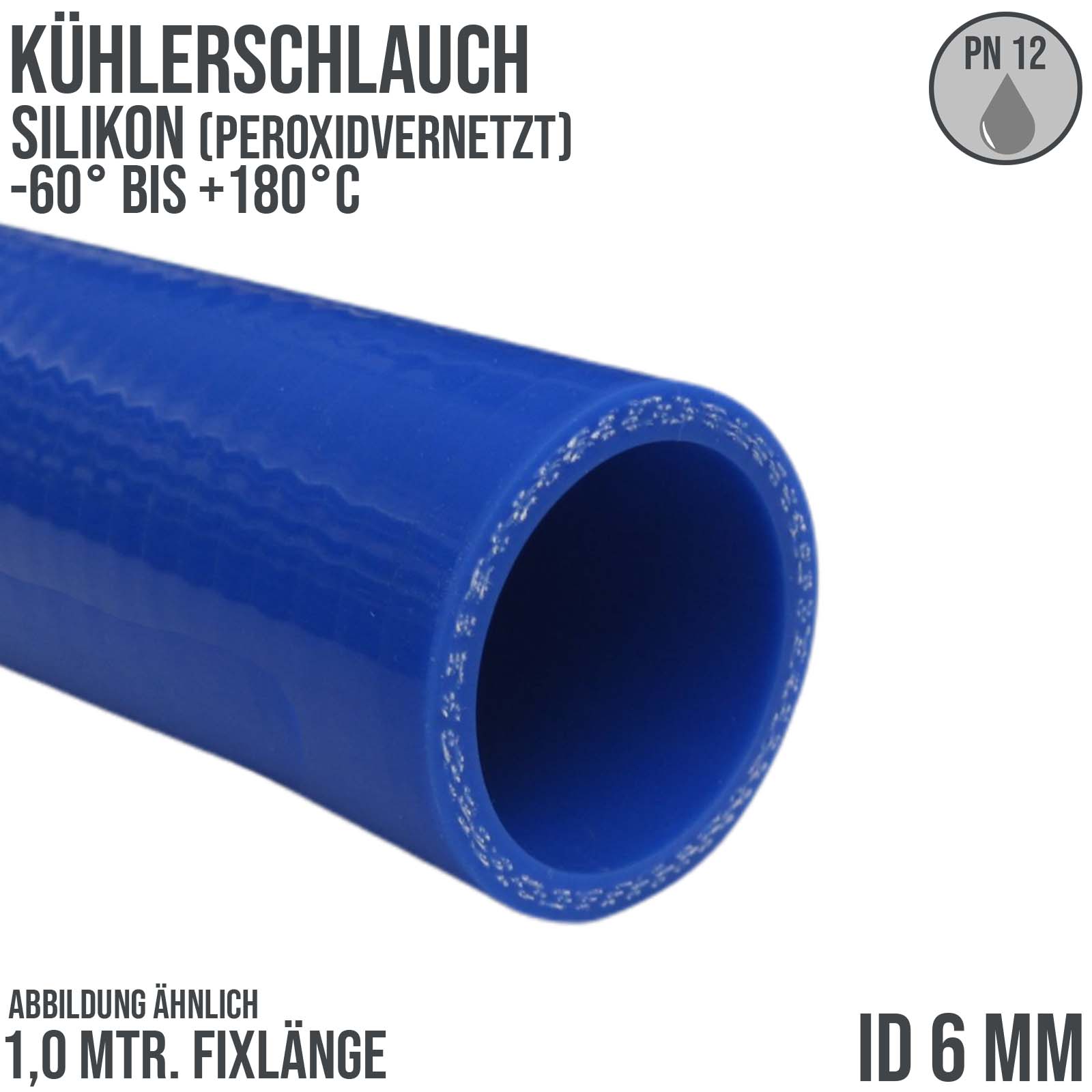 6 x 14 mm Kühler Silikon LLK Ladeluft Kühlmittel Schlauch blau PN 12 bar - Fixlänge 1 m