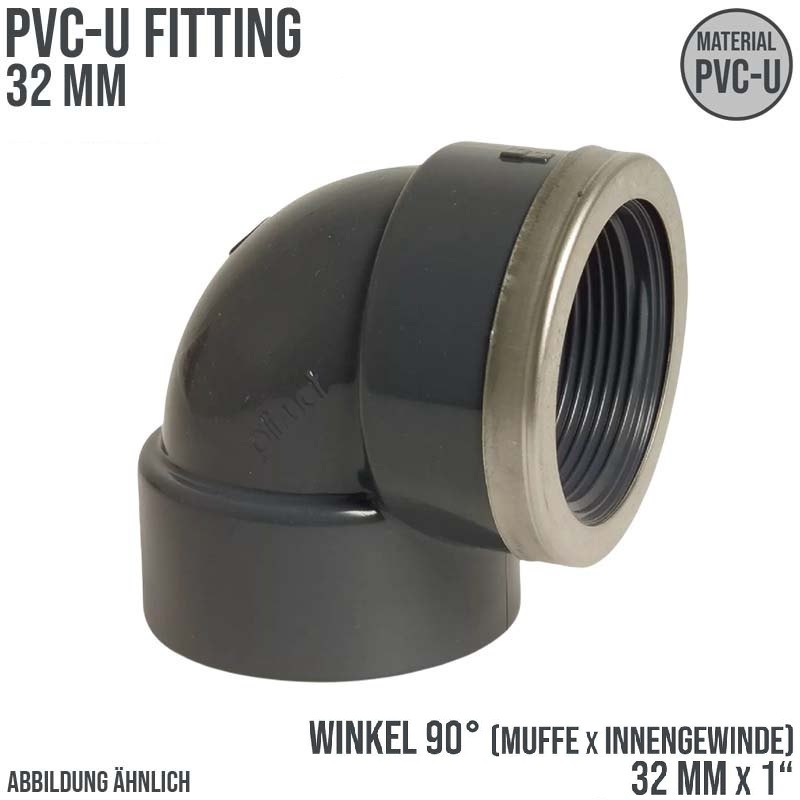 32 mm PVC Klebe Fitting Winkel 90° Innengewinde IG verstärkt 32 mm x 1" Muffe Verbinder - PN 16 bar