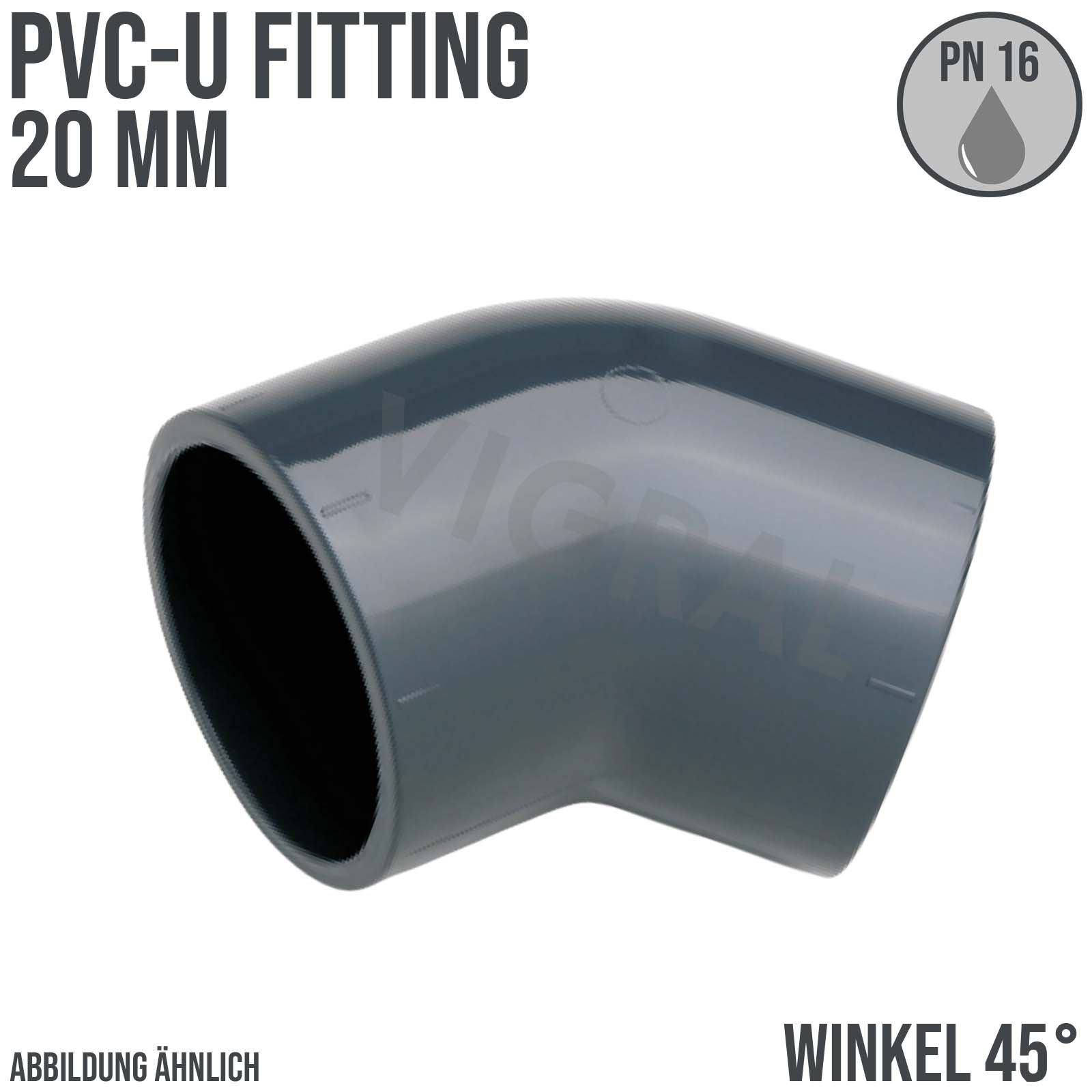 20 mm PVC Klebe Fitting Winkel 45° Muffe Verbinder - PN 16 bar