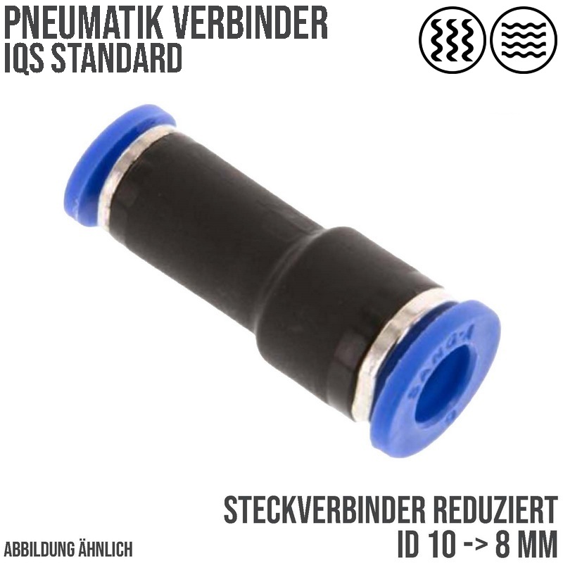 10 -> 8 mm Pneumatik Steck Verbinder IQS gerade reduziert blau/schwarz PA PU Schlauch - PN 20 bar