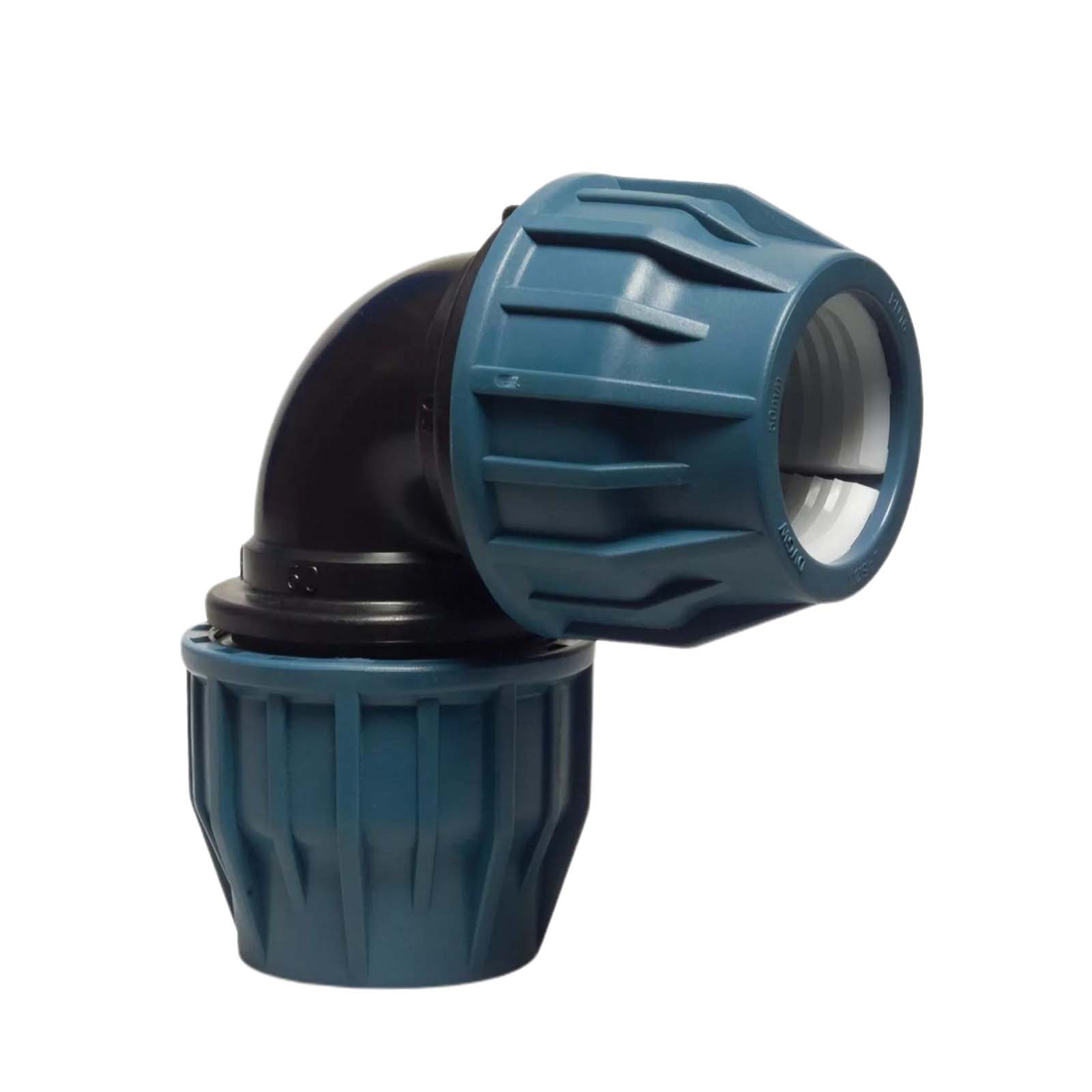 63 mm PE PP Fitting Klemm Verbinder Verschraubung Muffe Rohr Winkel 90° DVGW - PN 16 bar